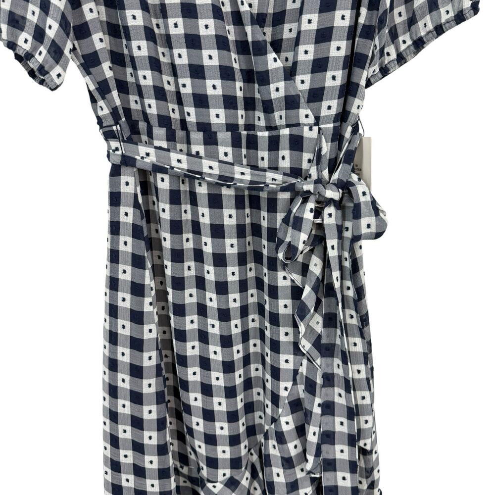 Julia Jordan Faux Wrap Dress size 16 Blue Check Ruffled Hem Feminine NWT - Picture 4 of 15